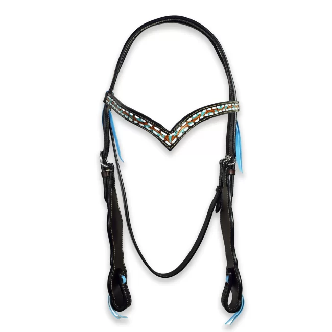 Ezy Ride Western Bridle with V Brow and Turquoise Buckstitch