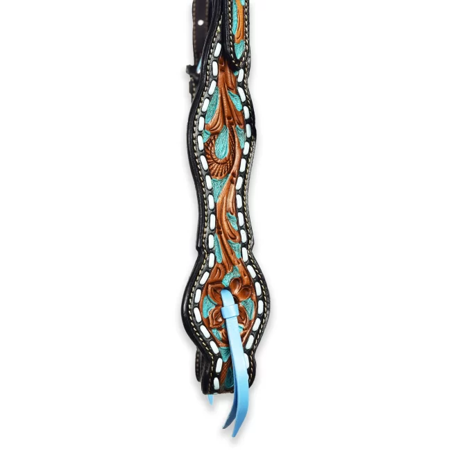 Ezy Ride Western Bridle with V Brow and Turquoise Buckstitch - Image 2